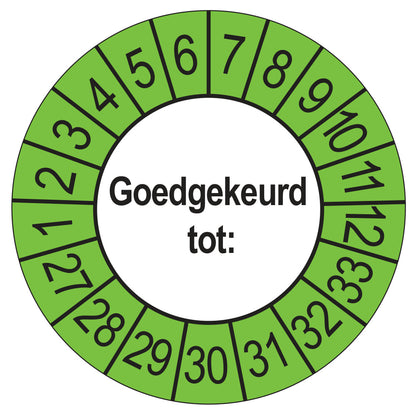 Keuringssticker Goedgekeurd tot, buiten groen, Ø 35 mm
