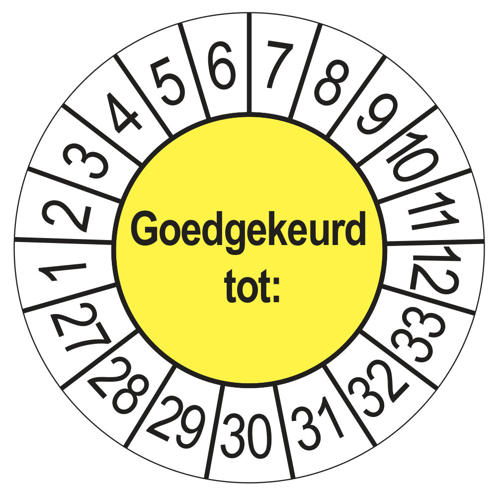 Keuringssticker Goedgekeurd tot, geel, Ø 35 mm