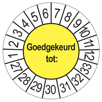 Keuringssticker Goedgekeurd tot, geel, Ø 35 mm
