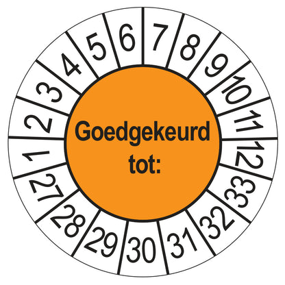 Keuringssticker Goedgekeurd tot, oranje, Ø 35 mm