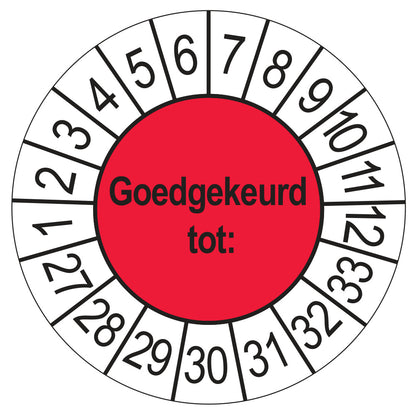 Keuringssticker Goedgekeurd tot, rood, Ø 35 mm