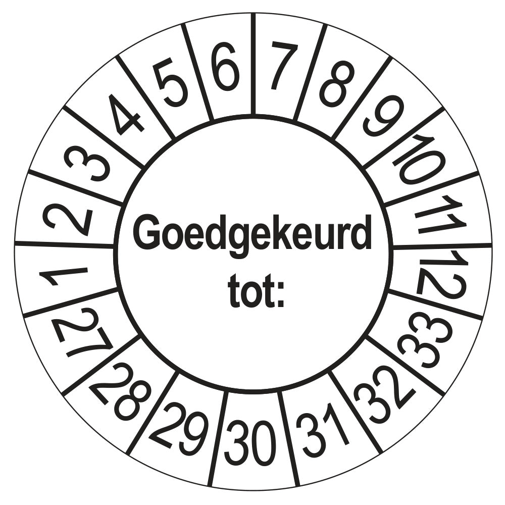 Keuringssticker Goedgekeurd tot, wit, Ø 35 mm