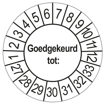 Keuringssticker Goedgekeurd tot, wit, Ø 35 mm