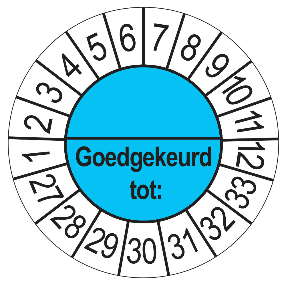 Keuringssticker Goedgekeurd tot met scheidingsstreep, blauw, Ø 35 mm