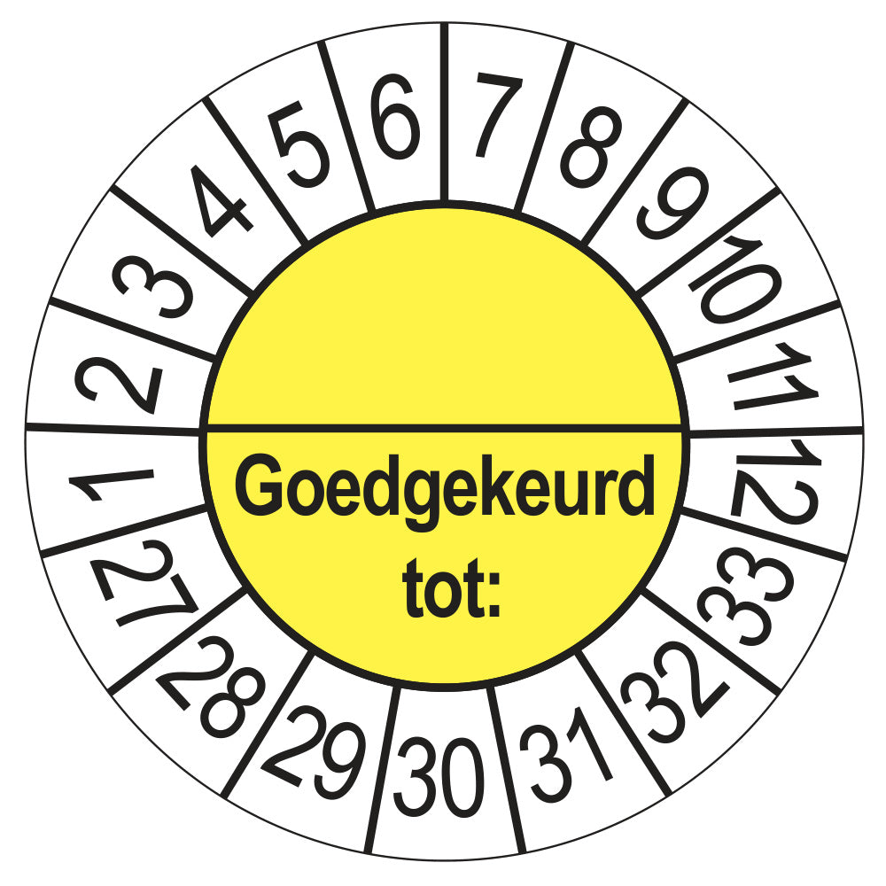 Keuringssticker Goedgekeurd tot met scheidingsstreep, geel, Ø 35 mm