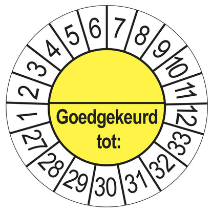 Keuringssticker Goedgekeurd tot met scheidingsstreep, geel, Ø 35 mm