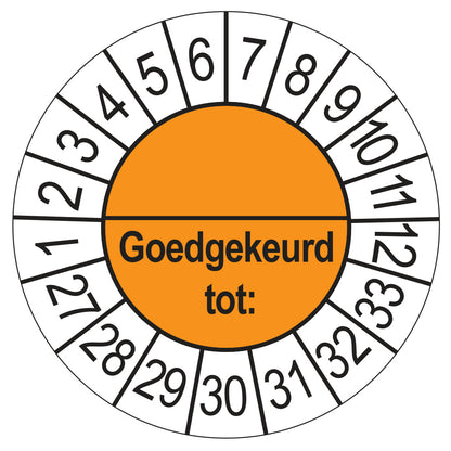 Keuringssticker Goedgekeurd tot met scheidingsstreep, oranje, Ø 35 mm