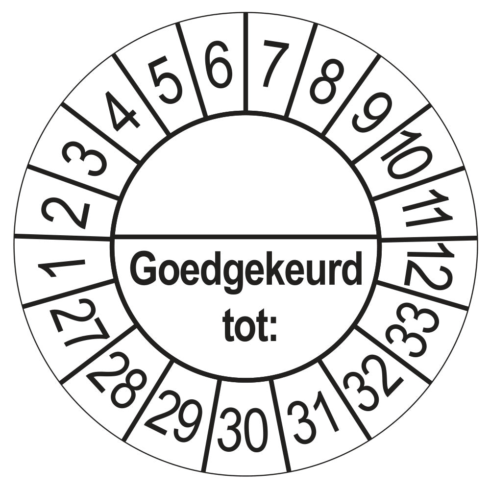Keuringssticker Goedgekeurd tot met scheidingsstreep, wit, Ø 35 mm