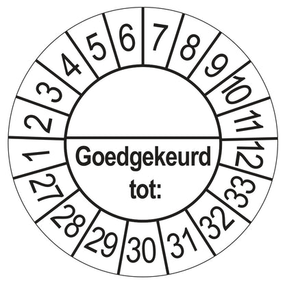 Keuringssticker Goedgekeurd tot met scheidingsstreep, wit, Ø 35 mm