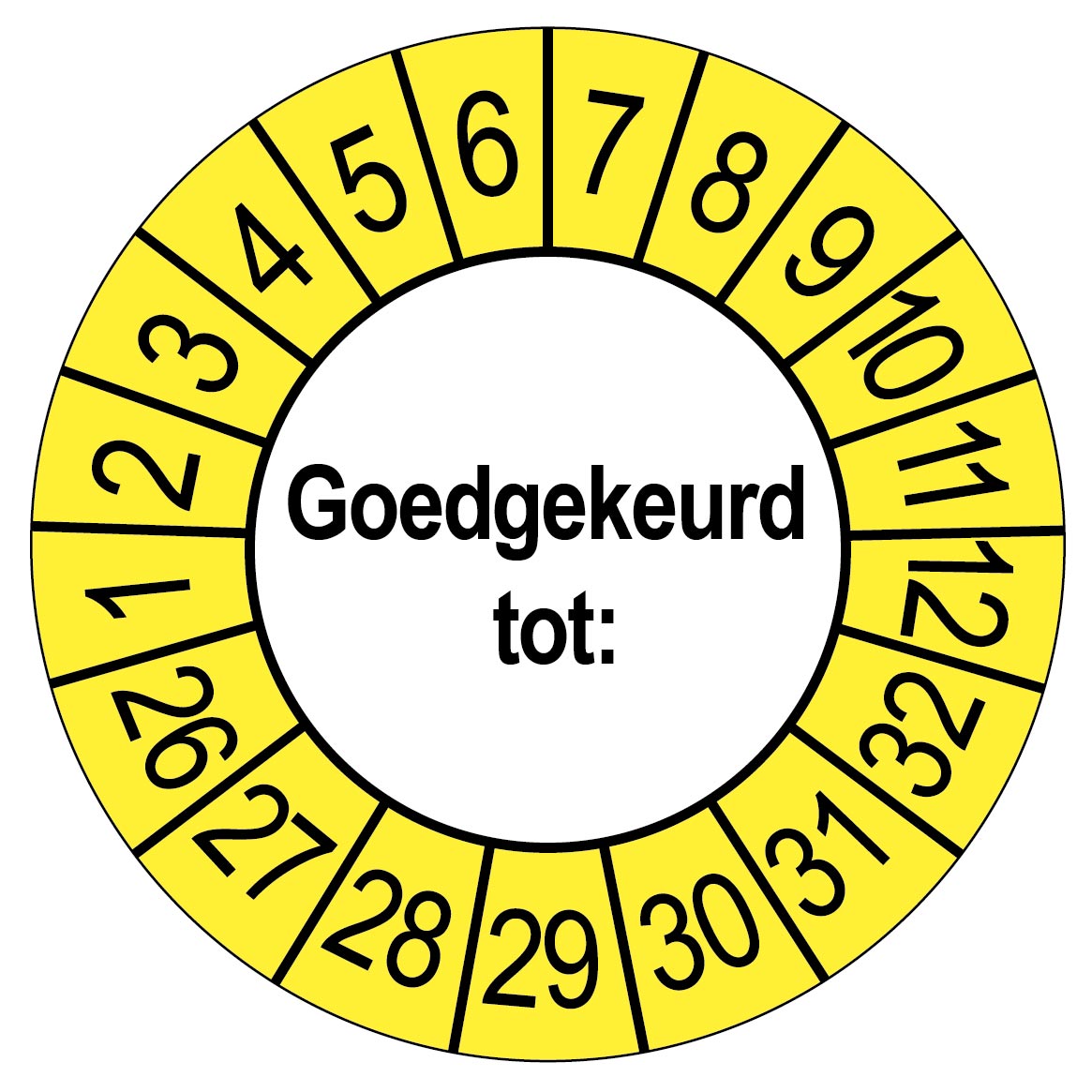 Keuringsstickers Goedgekeurd tot  | 500 stuks 100 strips 35mm | Buiten Geel