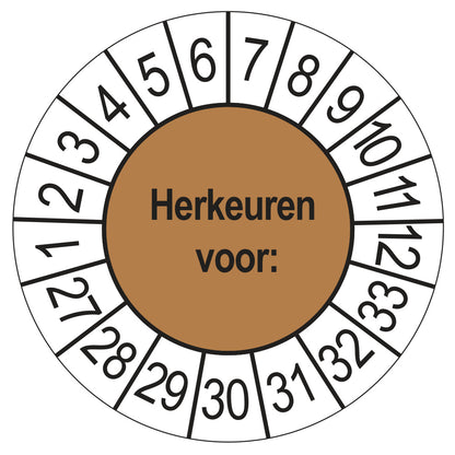Keuringsstickers Herkeuren voor 2027 | 50 stuks, Ø 35 mm | Bruin