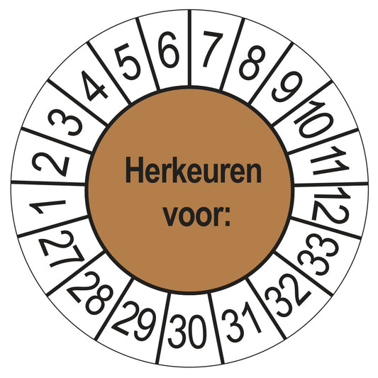 Keuringsstickers Herkeuren voor 2027 | 50 stuks, Ø 35 mm | Bruin