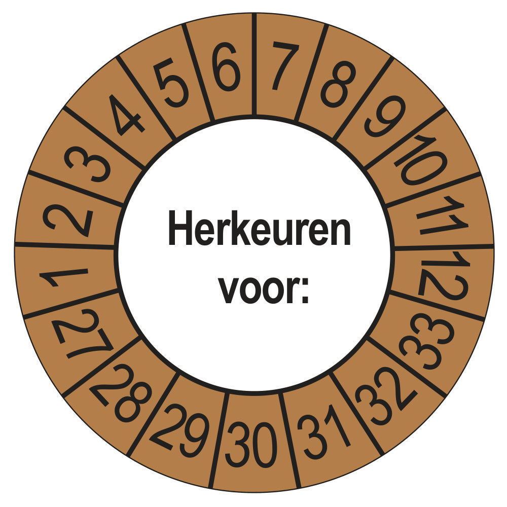 Keuringsstickers Herkeuren voor 2027 | 50 stuks, Ø 35 mm | Buiten Bruin