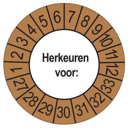 Keuringsstickers Herkeuren voor 2027 | 50 stuks, Ø 35 mm | Buiten Bruin