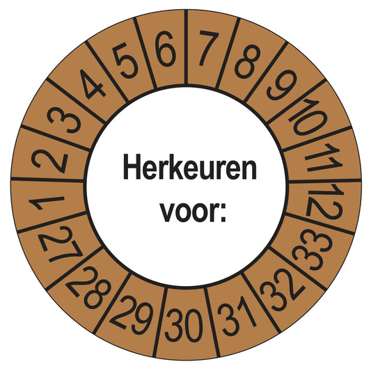 Keuringsstickers Herkeuren voor 2027 | 50 stuks, Ø 35 mm | Buiten Bruin