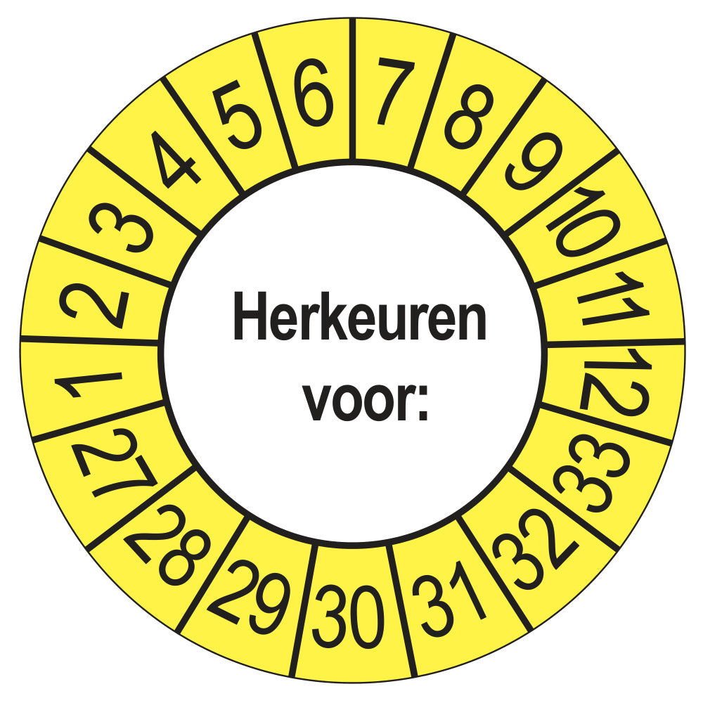 Keuringsstickers Herkeuren voor 2027 | 50 stuks, Ø 35 mm | Buiten Geel