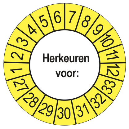 Keuringsstickers Herkeuren voor 2027 | 50 stuks, Ø 35 mm | Buiten Geel