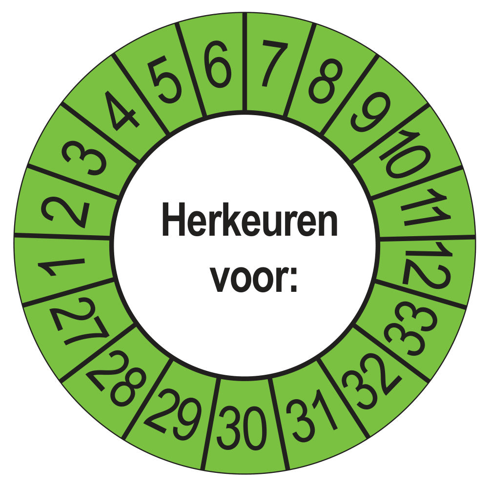 Keuringsstickers Herkeuren voor 2027 | 50 stuks, Ø 35 mm | Buiten Groen