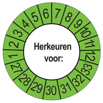 Keuringsstickers Herkeuren voor 2027 | 50 stuks, Ø 35 mm | Buiten Groen