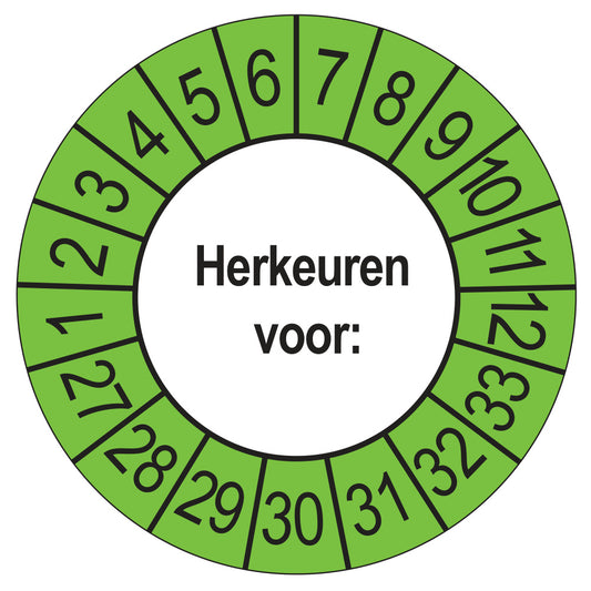 Keuringsstickers Herkeuren voor 2027 | 50 stuks, Ø 35 mm | Buiten Groen