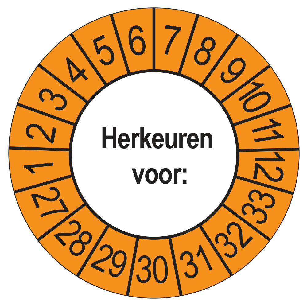 Keuringsstickers Herkeuren voor 2027 | 50 stuks, Ø 35 mm | Buiten Oranje