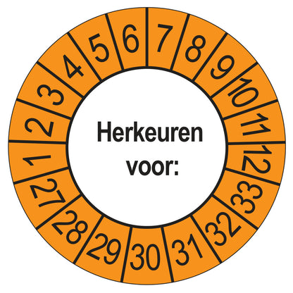 Keuringsstickers Herkeuren voor 2027 | 50 stuks, Ø 35 mm | Buiten Oranje