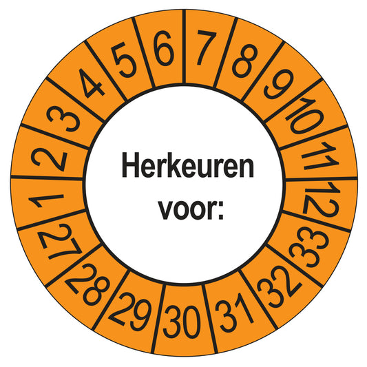 Keuringsstickers Herkeuren voor 2027 | 50 stuks, Ø 35 mm | Buiten Oranje
