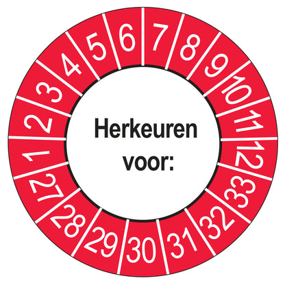 Keuringsstickers Herkeuren voor 2027 | 50 stuks, Ø 35 mm | Buiten Rood