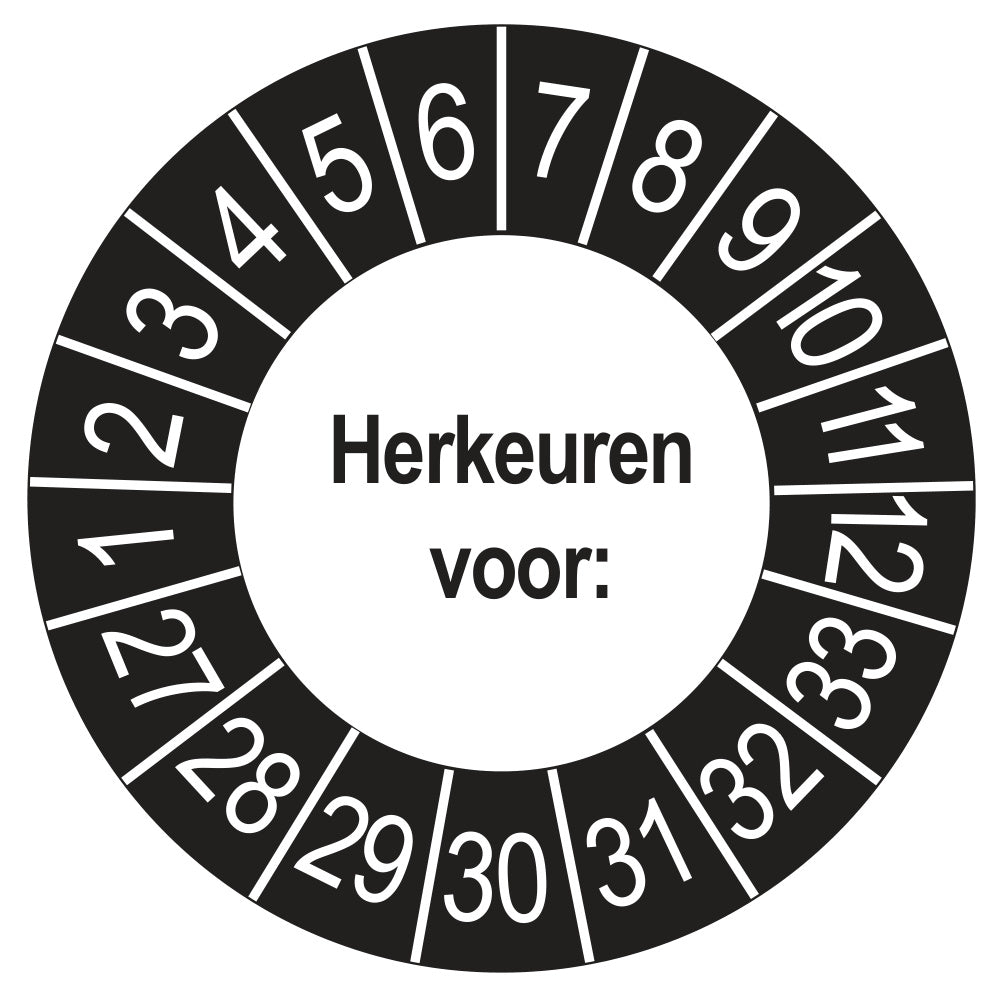 Keuringsstickers Herkeuren voor 2027 | 50 stuks, Ø 35 mm | Buiten Zwart