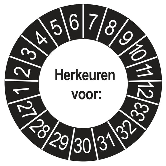 Keuringsstickers Herkeuren voor 2027 | 50 stuks, Ø 35 mm | Buiten Zwart