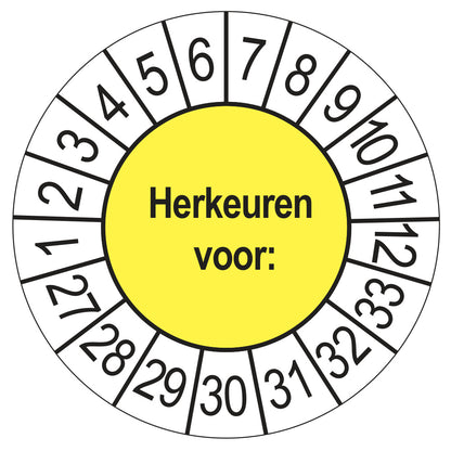 Keuringsstickers Herkeuren voor 2027 | 50 stuks, Ø 35 mm | Geel
