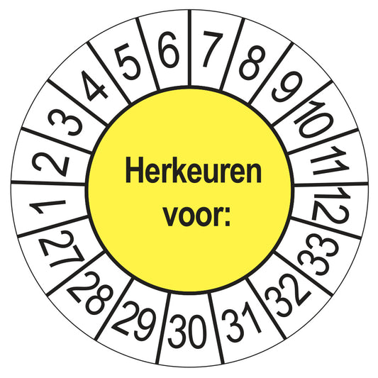 Keuringsstickers Herkeuren voor 2027 | 50 stuks, Ø 35 mm | Geel