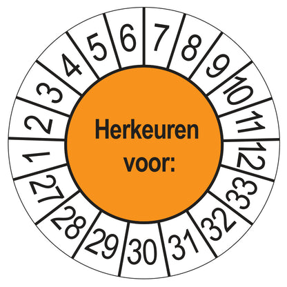 Keuringsstickers Herkeuren voor 2027 | 50 stuks, Ø 35 mm | Oranje