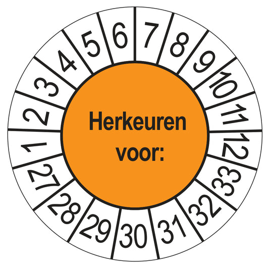Keuringsstickers Herkeuren voor 2027 | 50 stuks, Ø 35 mm | Oranje