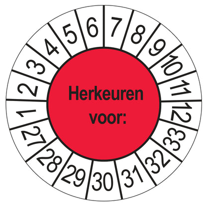 Keuringsstickers Herkeuren voor 2027 | 50 stuks, Ø 35 mm | Rood