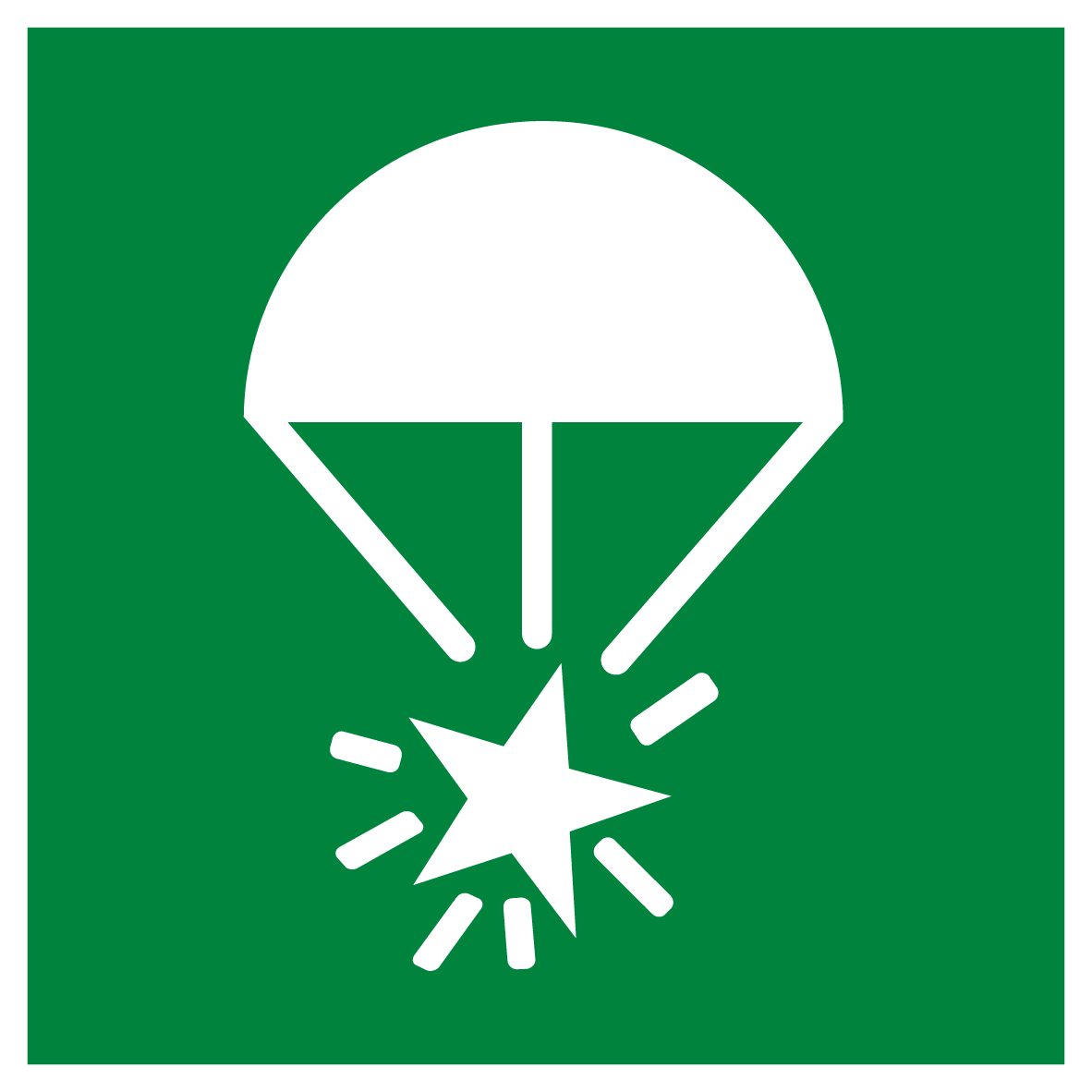 Noodsignaal parachute sticker, ISO 7010, E049