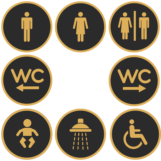 Toilet - WC bordjes | 125 mm rond 3 mm dik | PLA Bio Plastic | Zwart Goud