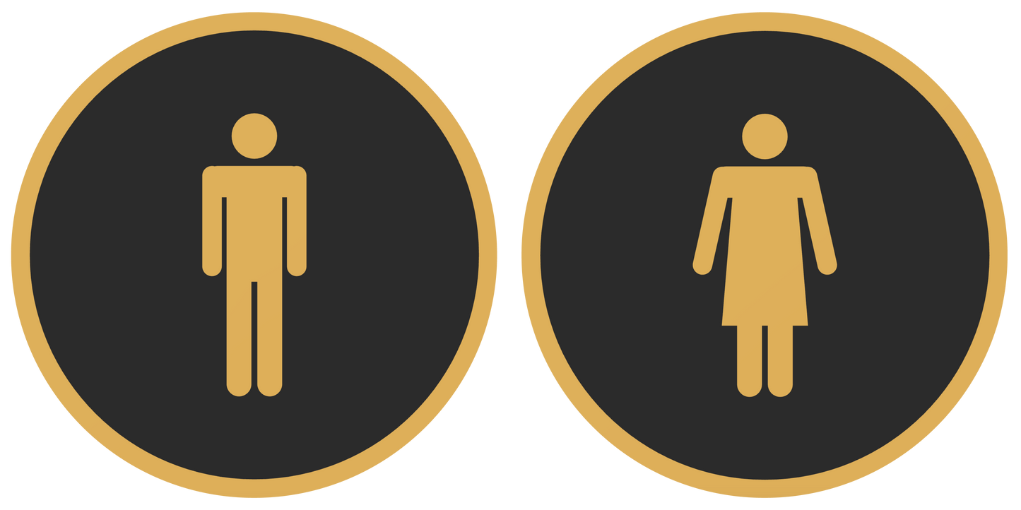 PLA toilet bordje man en vrouw Zwart-Goud 125mm rond