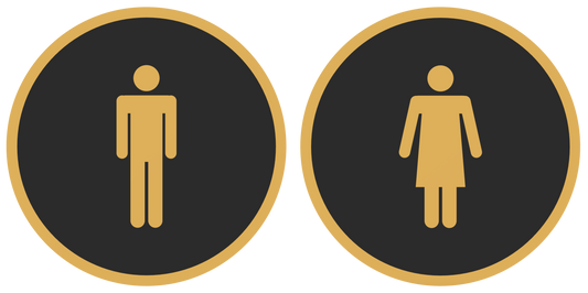PLA toilet bordje man en vrouw Zwart-Goud 125mm rond