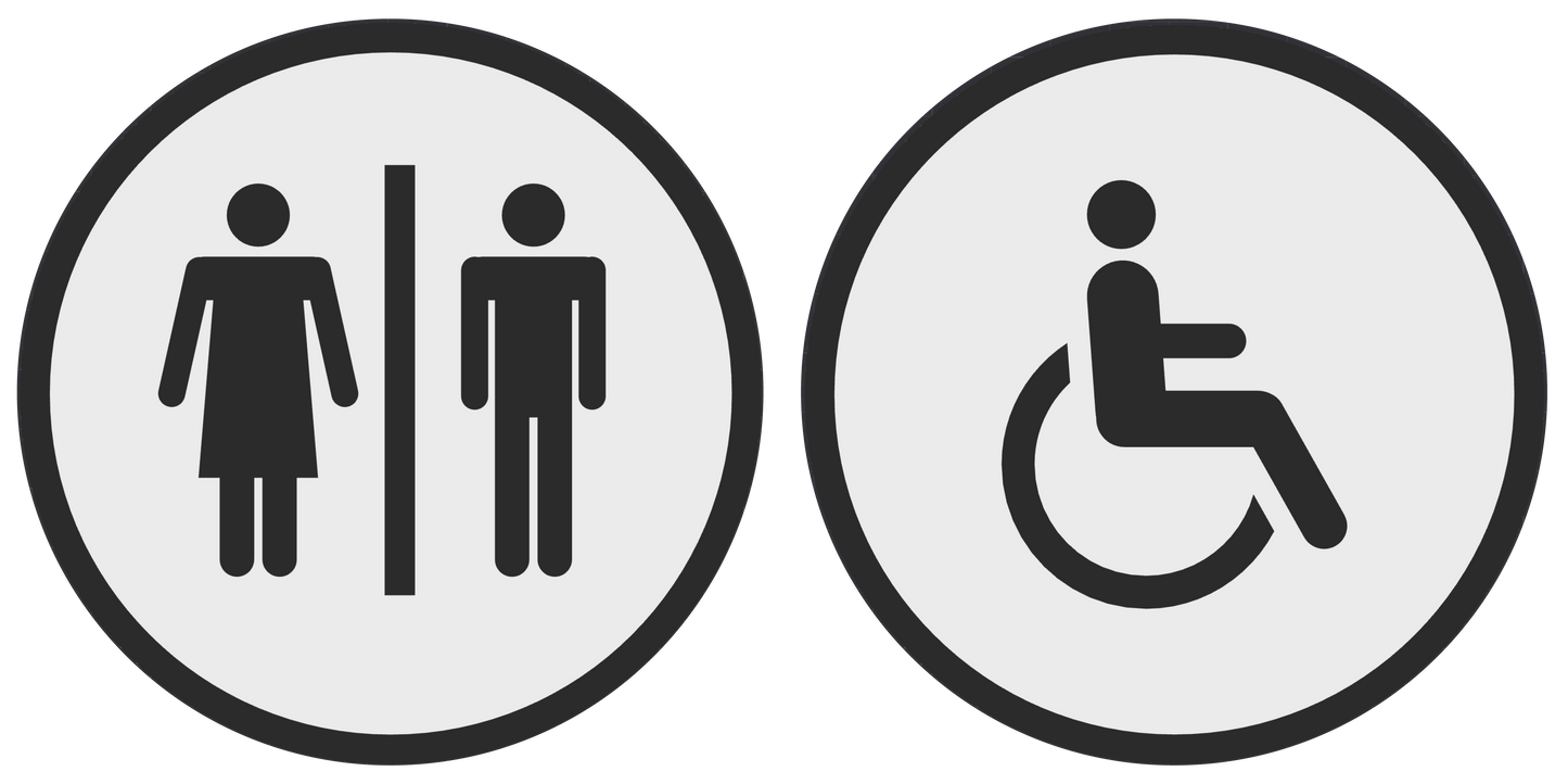 PLA toilet bordje man/vrouw en invalide Wit-Zwart 125mm rond