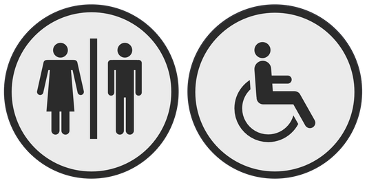 PLA toilet bordje man/vrouw en invalide Wit-Zwart 125mm rond