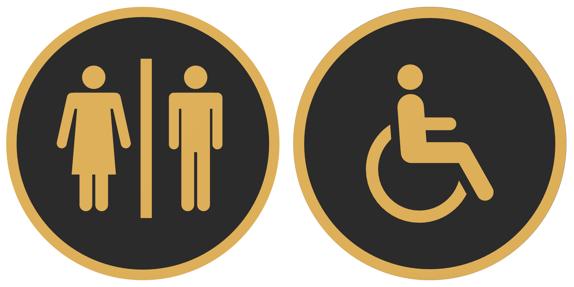 PLA toilet bordje man/vrouw en invalide Zwart-Goud 125mm rond