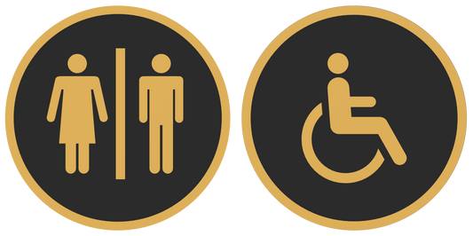 PLA toilet bordje man/vrouw en invalide Zwart-Goud 125mm rond