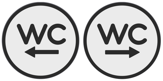 PLA WC bordje met pijl Wit-Zwart 125mm rond