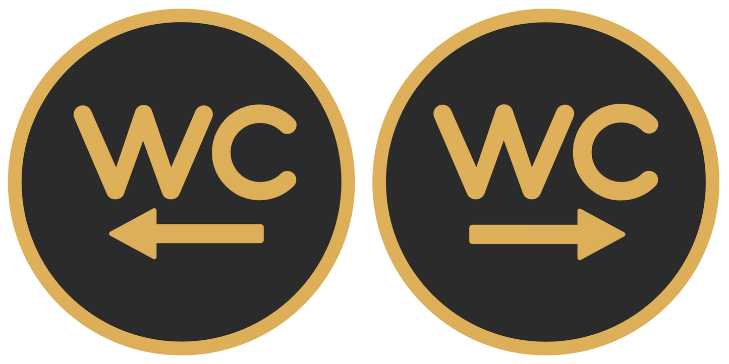 PLA WC bordje met pijl Zwart-Goud 125mm rond