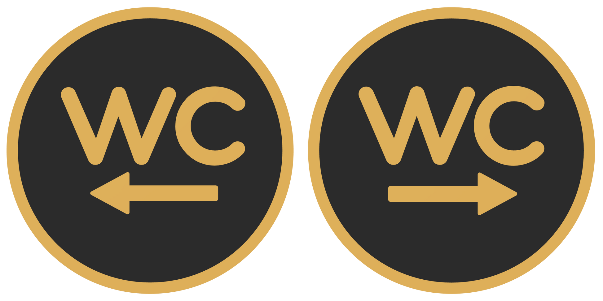 PLA WC bordje met pijl Zwart-Goud 125mm rond
