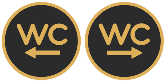 PLA WC bordje met pijl Zwart-Goud 125mm rond