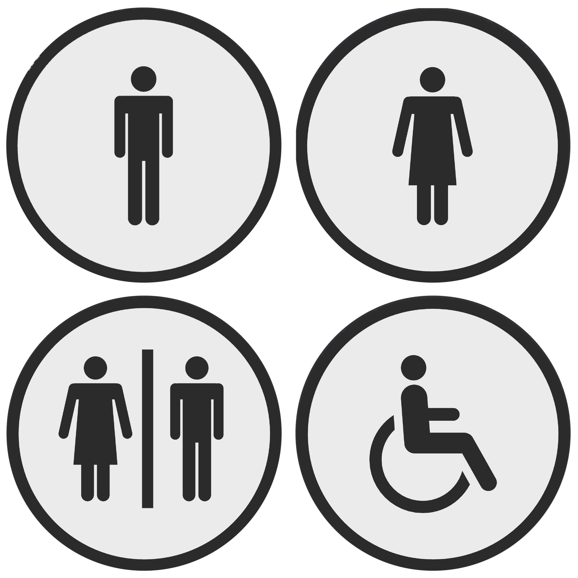 PLA toilet bordjes set 4x man vrouw invalide Wit-Zwart 125mm