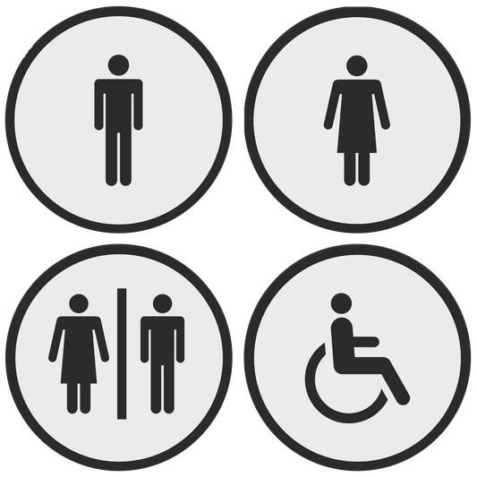 PLA toilet bordjes set 4x man vrouw invalide Wit-Zwart 125mm