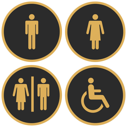 PLA toilet bordjes set 4x man vrouw invalide Zwart-Goud 125mm